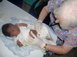 A severely dehydrated baby is treated.
